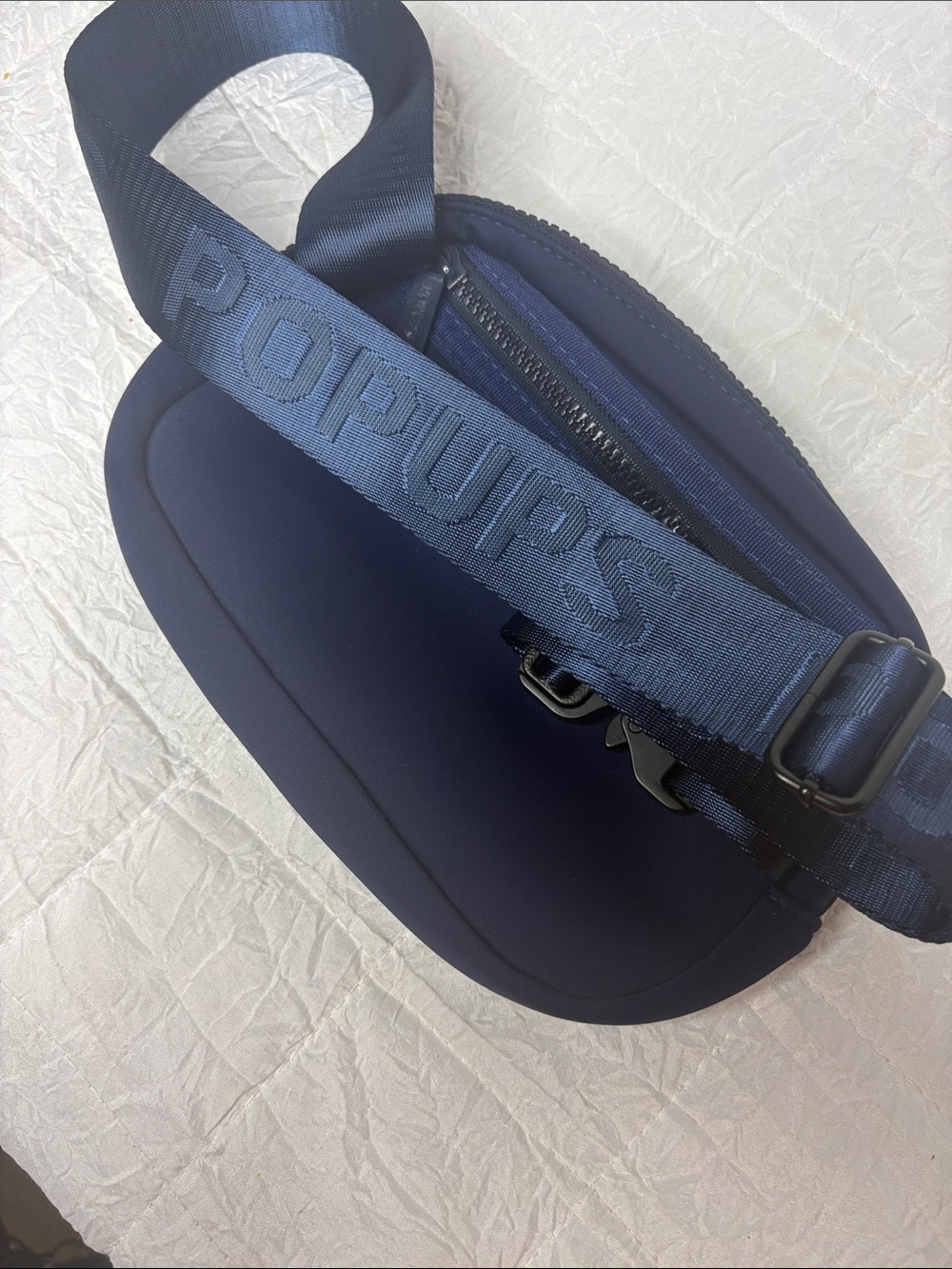 POPUPS Navy Blue Crossbody Sling Bag Adjustable Strap Zip Casual Unisex Travel